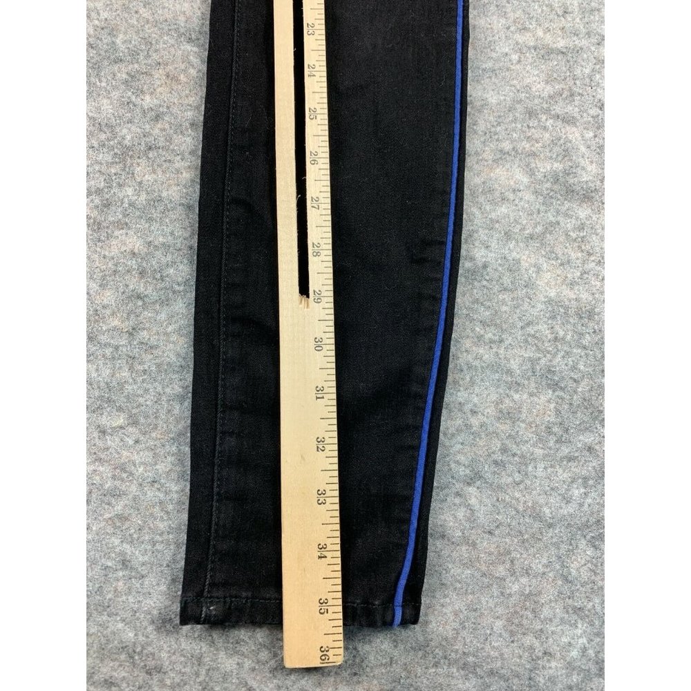 Womens 28 Paige Black Skinny Jeans Pants with Blue Piping Zip Button Pockets - Picture 10 of 12